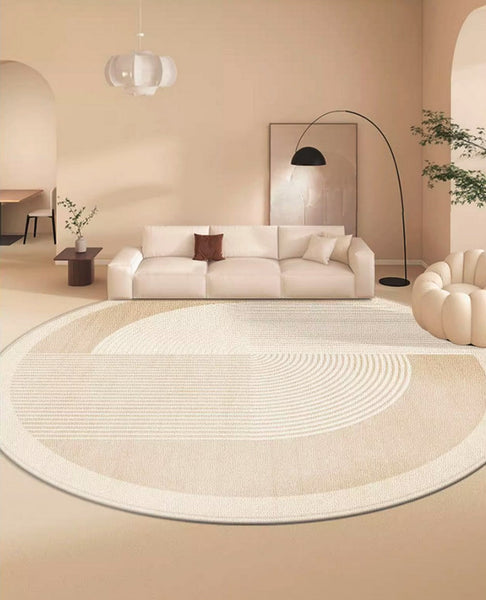 Bedroom Modern Round Rugs, Circular Modern Rugs under Dining Room Table, Contemporary Round Rugs, Geometric Modern Rug Ideas for Living Room-Grace Painting Crafts