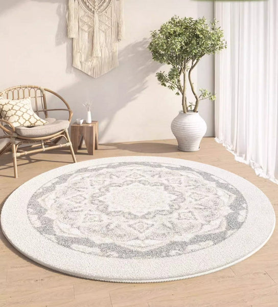 Circular Modern Rugs under Sofa, Modern Round Rugs under Coffee Table, Abstract Contemporary Round Rugs, Geometric Modern Rugs for Bedroom-Grace Painting Crafts