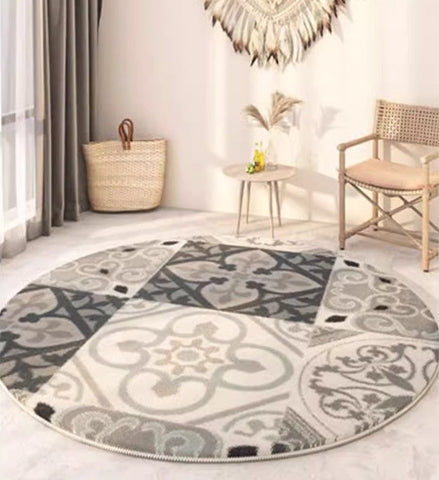 Modern Round Rugs under Coffee Table, Circular Modern Rugs under Sofa, Abstract Contemporary Round Rugs, Geometric Modern Rugs for Bedroom-Grace Painting Crafts