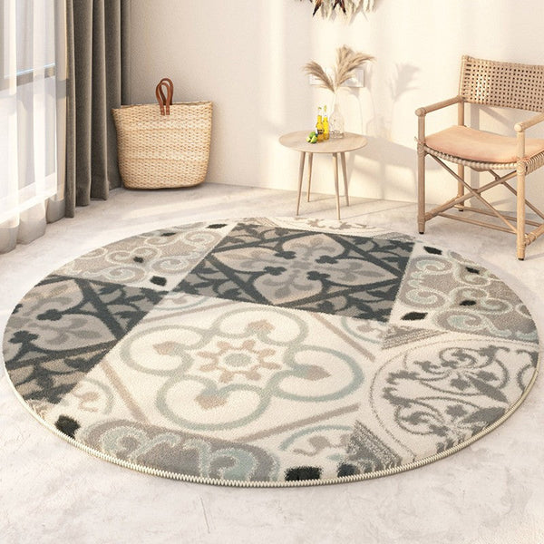 Modern Round Rugs under Coffee Table, Circular Modern Rugs under Sofa, Abstract Contemporary Round Rugs, Geometric Modern Rugs for Bedroom-Grace Painting Crafts