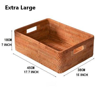 Large Woven Rattan Storage Basket, Rectangular Basket with Handle, Storage Baskets for Living Room-Grace Painting Crafts