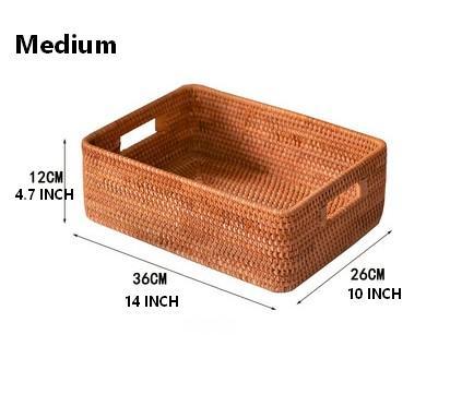 Large Woven Rattan Storage Basket, Rectangular Basket with Handle, Storage Baskets for Living Room-Grace Painting Crafts