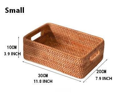 Large Woven Rattan Storage Basket, Rectangular Basket with Handle, Storage Baskets for Living Room-Grace Painting Crafts
