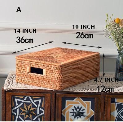 Wicker Rectangular Storage Basket with Lid, Extra Large Storage Baskets for Clothes, Kitchen Storage Baskets, Oversized Storage Baskets for Bedroom-Grace Painting Crafts