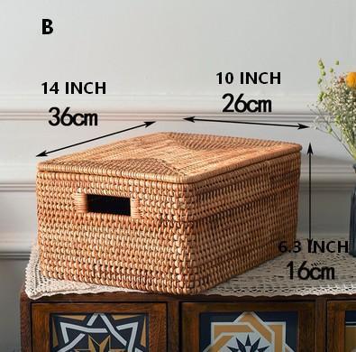 Wicker Rectangular Storage Basket with Lid, Extra Large Storage Baskets for Clothes, Kitchen Storage Baskets, Oversized Storage Baskets for Bedroom-Grace Painting Crafts