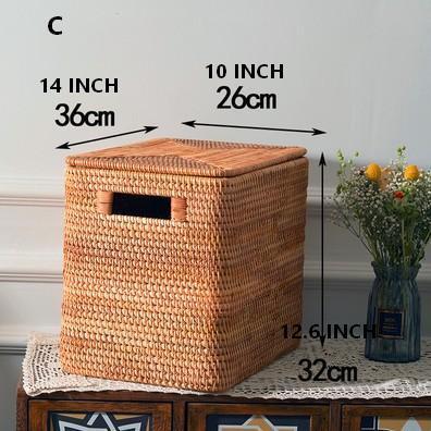 Wicker Rectangular Storage Basket with Lid, Extra Large Storage Baskets for Clothes, Kitchen Storage Baskets, Oversized Storage Baskets for Bedroom-Grace Painting Crafts