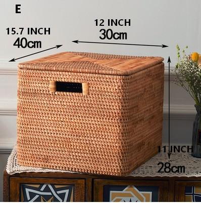 Kitchen Storage Baskets, Rectangular Storage Basket with Lid, Rattan Storage Baskets for Clothes, Storage Baskets for Living Room-Grace Painting Crafts