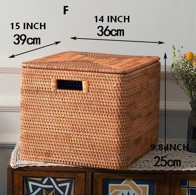 Wicker Rectangular Storage Basket with Lid, Extra Large Storage Baskets for Clothes, Kitchen Storage Baskets, Oversized Storage Baskets for Bedroom-Grace Painting Crafts