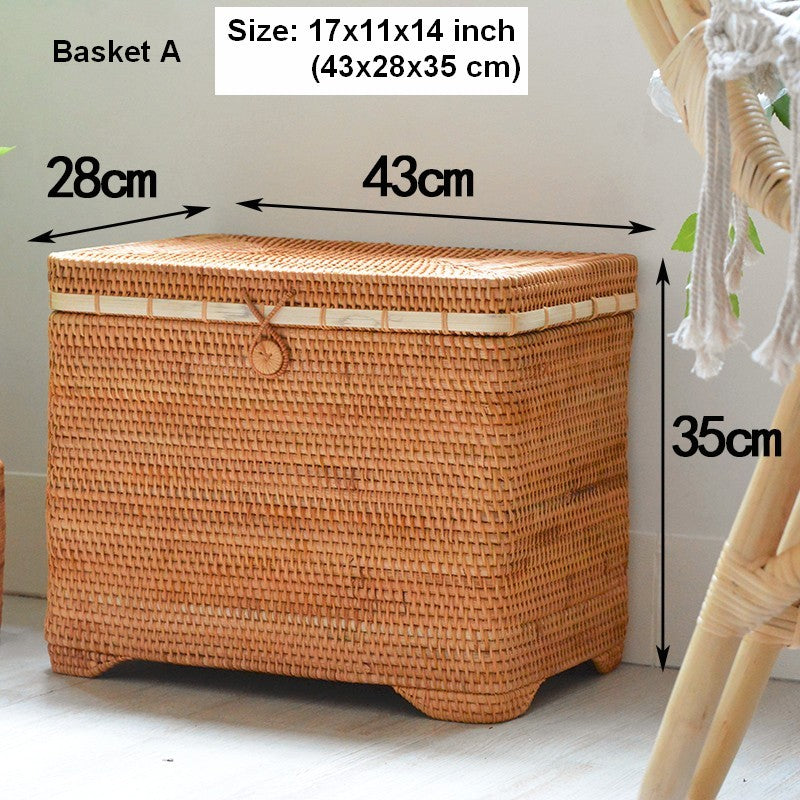Large Rectangular Storage Basket with Lid, Rattan Storage Case, Storage Baskets for Bedroom, Rectangular Woven Storage Baskets for Clothes-Grace Painting Crafts