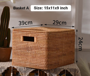 Wicker Storage Baskets for Bathroom, Rattan Rectangular Storage Basket with Lid, Extra Large Storage Baskets for Clothes, Storage Baskets for Bedroom-Grace Painting Crafts