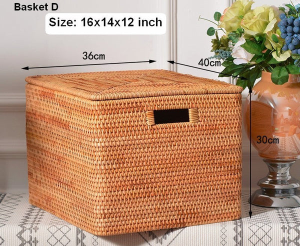 Wicker Rattan Storage Basket for Shelves, Storage Baskets for Bedroom, Rectangular Storage Basket with Lid, Pantry Storage Baskets-Grace Painting Crafts