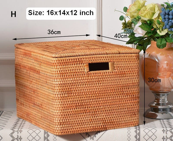 Wicker Rectangular Storage Basket with Lid, Extra Large Storage Baskets for Clothes, Kitchen Storage Baskets, Oversized Storage Baskets for Bedroom-Grace Painting Crafts