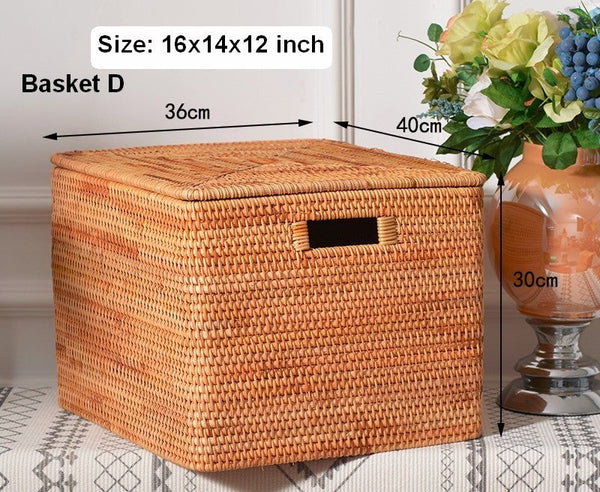 Wicker Storage Baskets for Bathroom, Rattan Rectangular Storage Basket with Lid, Extra Large Storage Baskets for Clothes, Storage Baskets for Bedroom-Grace Painting Crafts