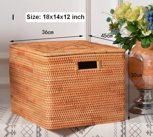 Wicker Rectangular Storage Basket with Lid, Extra Large Storage Baskets for Clothes, Kitchen Storage Baskets, Oversized Storage Baskets for Bedroom-Grace Painting Crafts