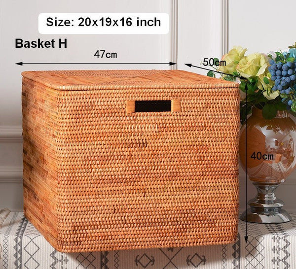 Rattan Rectangular Storage Basket with Lid, Extra Large Storage Baskets for Clothes, Storage Baskets for Bedroom, Woven Storage Baskets for Living Room-Grace Painting Crafts