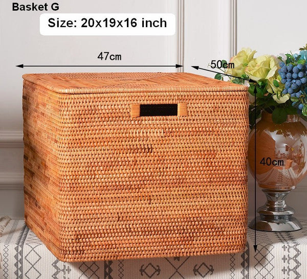 Rectangular Storage Basket with Lid, Woven Rattan Storage Basket for Shelves, Storage Baskets for Bedroom, Pantry Storage Baskets-Grace Painting Crafts