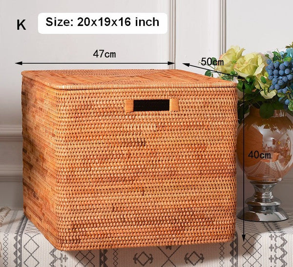 Wicker Rectangular Storage Basket with Lid, Extra Large Storage Baskets for Clothes, Kitchen Storage Baskets, Oversized Storage Baskets for Bedroom-Grace Painting Crafts