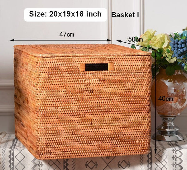 Oversized Rattan Storage Basket, Extra Large Rectangular Storage Basket for Clothes, Storage Baskets for Bathroom, Bedroom Storage Baskets-Grace Painting Crafts