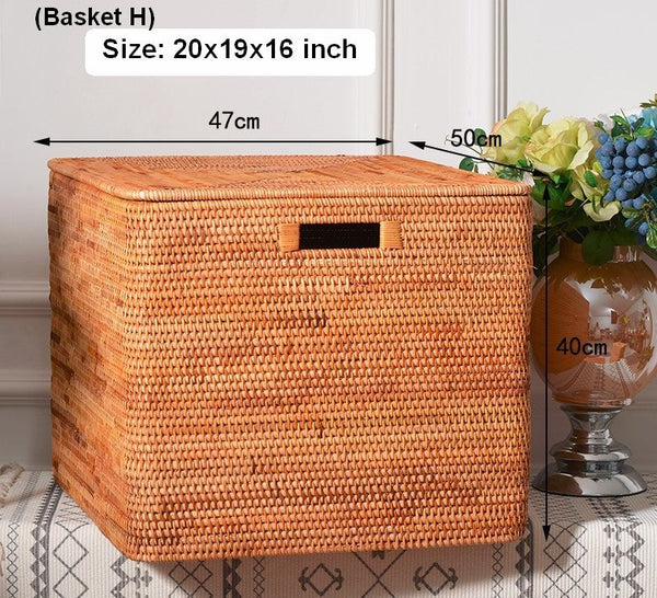 Woven Rectangular Storage Baskets, Rattan Storage Basket with Lid, Storage Baskets for Clothes, Extra Large Storage Baskets for Shelves-Grace Painting Crafts