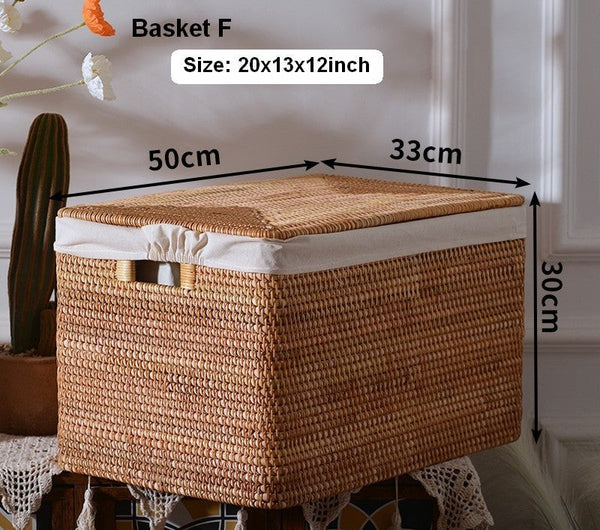 Rattan Rectangular Storage Basket with Lid, Extra Large Storage Baskets for Clothes, Storage Baskets for Bedroom, Woven Storage Baskets for Living Room-Grace Painting Crafts