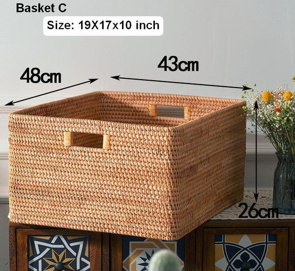 Oversized Laundry Storage Baskets, Round Storage Baskets, Storage Baskets for Clothes, Extra Large Rattan Storage Baskets, Storage Baskets for Bathroom-Grace Painting Crafts