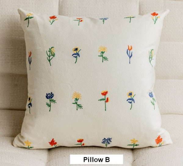 Decorative Pillows for Couch, Farmhouse Decorative Pillows for Sofa, Embroider Flower Cotton Pillow Covers, Spring Flower Decorative Pillows for Bedroom-Grace Painting Crafts