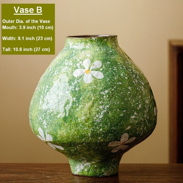 Modern Pottery Flower Vases, Centerpiece on Dining Table, Handmade Water Holding Flower Vases, Pottery Bud Vases, Large Green Flower Vases on Table-Grace Painting Crafts