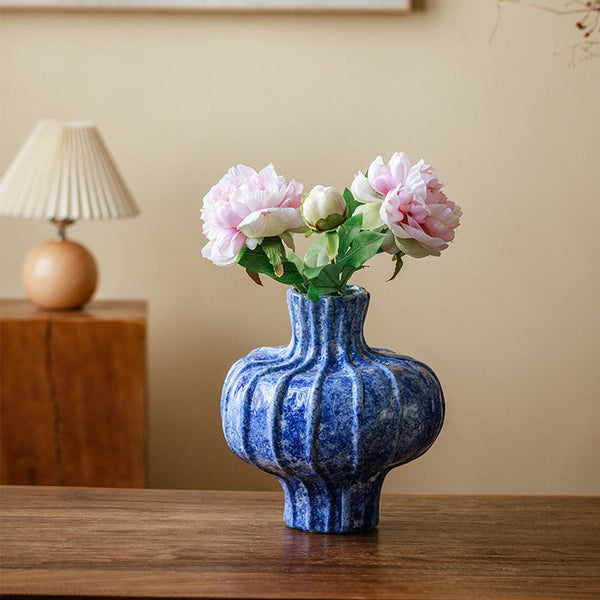 Modern Pottery Flower Vases, Handmade Water Holding Flower Vases, Centerpiece on Dining Table, Blue Ceramic Bud Vases, Tall Flower Vases on Table-Grace Painting Crafts
