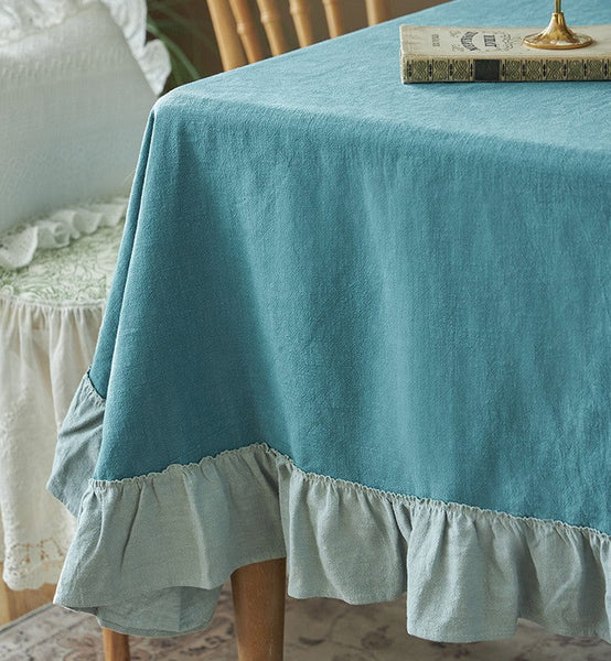 Extra Large Rectangle Tablecloth for Dining Room Table, Blue Modern Long Table Cover, Ramie Tablecloth for Home Decoration, Square Tablecloth for Round Table-Grace Painting Crafts