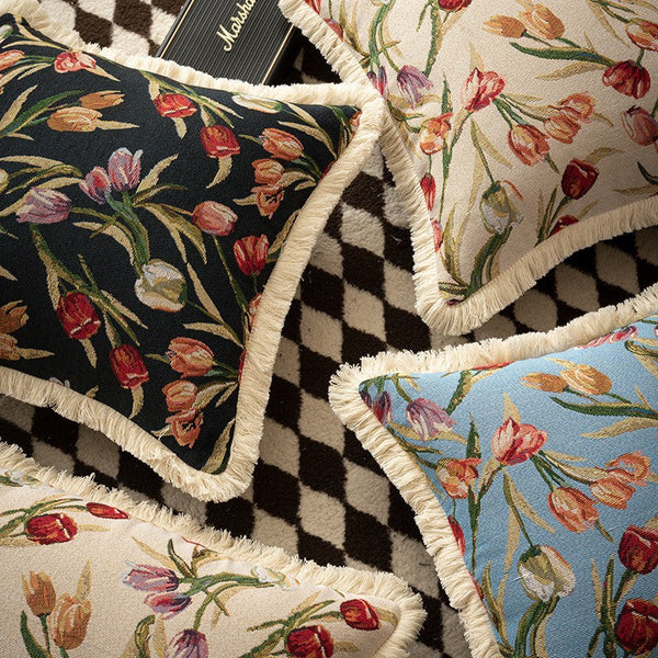 Decorative Sofa Pillows for Couch, Tulip Flower Pillow Covers, Large Flower Decorative Pillows for Bedroom, Farmhouse Decorative Pillows-Grace Painting Crafts