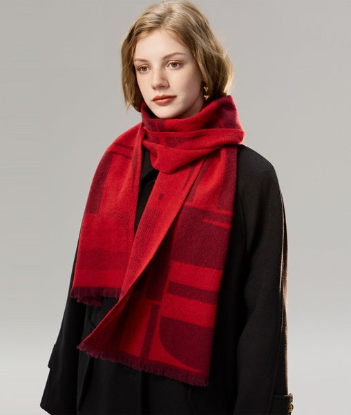 Modern Wool Scarf for Women, Casual Scarf for Women, Fashion Designer Scarf, Cold Weather Scarf, Red Winter Scarf, Soft Cashmere Scarf for Women-Grace Painting Crafts