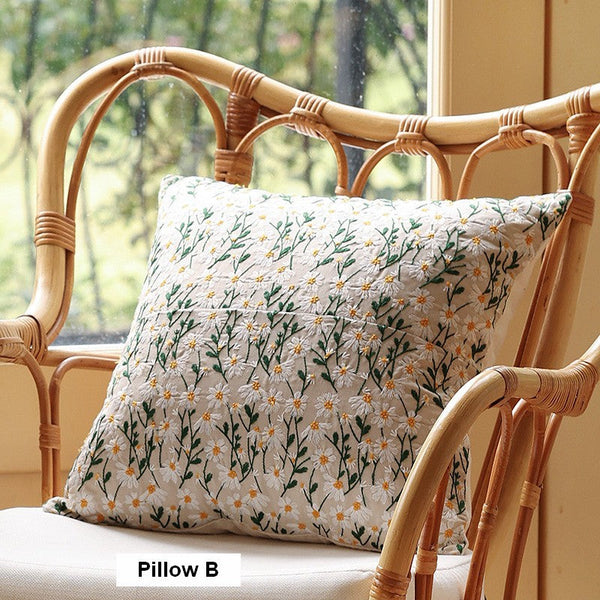 Decorative Pillows for Couch, Farmhouse Decorative Pillows for Sofa, Embroider Flower Cotton Pillow Covers, Spring Flower Decorative Pillows for Bedroom-Grace Painting Crafts