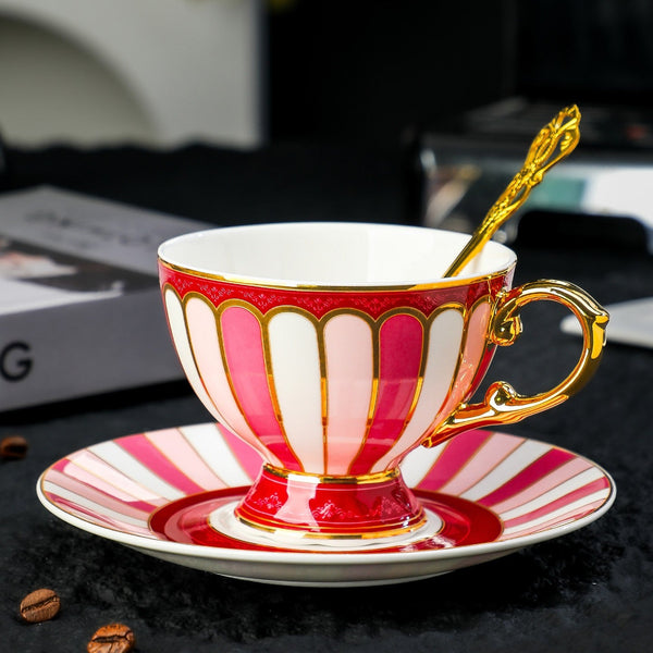 Elegant Ceramic Coffee Cups, Beautiful British Tea Cup with Saucer, Creative Porcelain Tea Cup Saucer Set, Unique Tea Cups and Saucers in Gift Box as Birthday Gift-Grace Painting Crafts