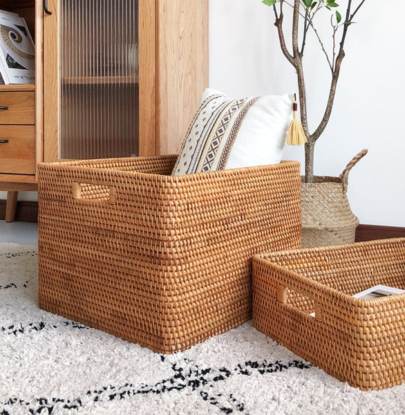 Rectangular Storage Basket for Shelves, Rattan Storage Basket for Kitchen, Storage Baskets for Bathroom, Woven Storage Baskets for Clothes-Grace Painting Crafts