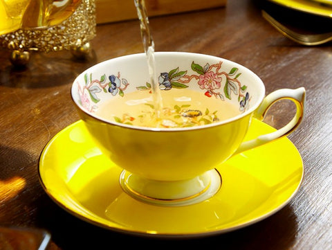 Elegant Yellow Ceramic Cups, Unique Royal Coffee Cup and Saucer, Beautiful British Tea Cups, Creative Bone China Porcelain Tea Cup Set-Grace Painting Crafts