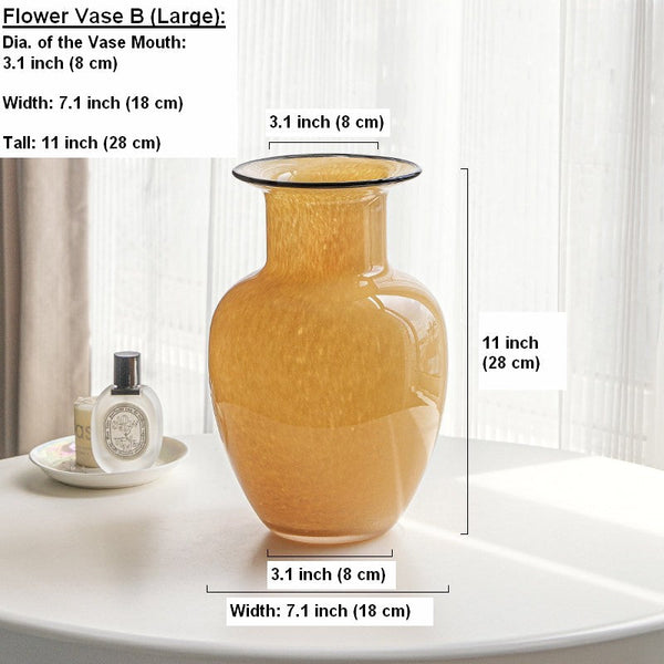 Contemporary Vases for Modern Home Decor, Handmade Liuli Vases, Color Glaze Vase, Yellow Glass Bud Vases, Centerpiece Vases on Table-Grace Painting Crafts