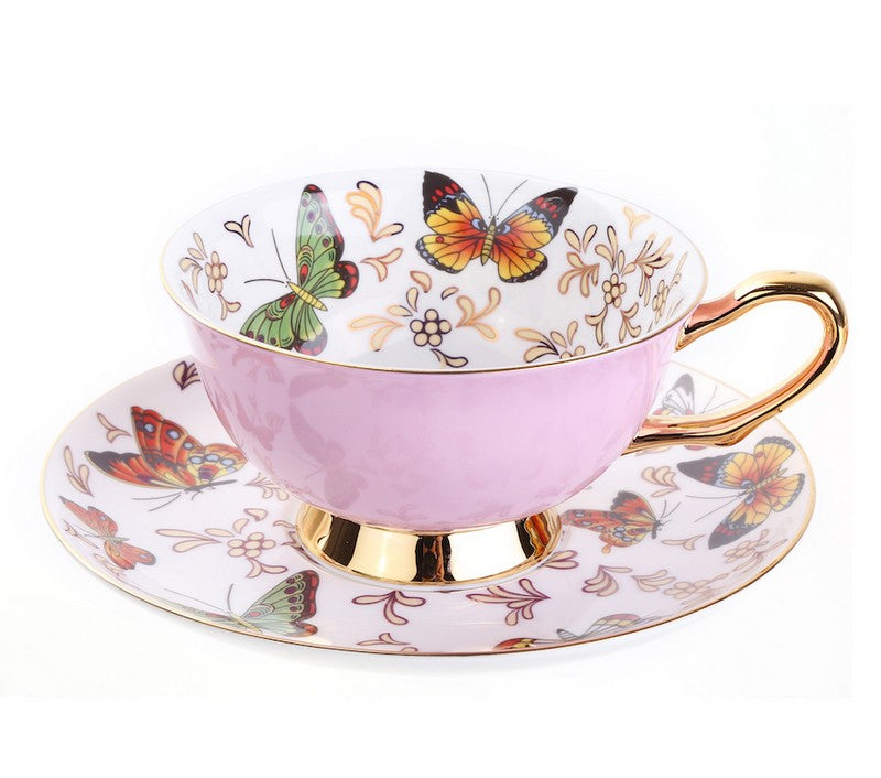 Creative Butterfly Ceramic Coffee Cups, Unique Butterfly Coffee Cups and Saucers, Beautiful British Tea Cups, Creative Bone China Porcelain Tea Cup Set-Grace Painting Crafts