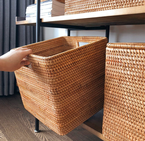 Oversized Rattan Storage Basket, Extra Large Rectangular Storage Basket for Clothes, Storage Baskets for Bathroom, Bedroom Storage Baskets-Grace Painting Crafts