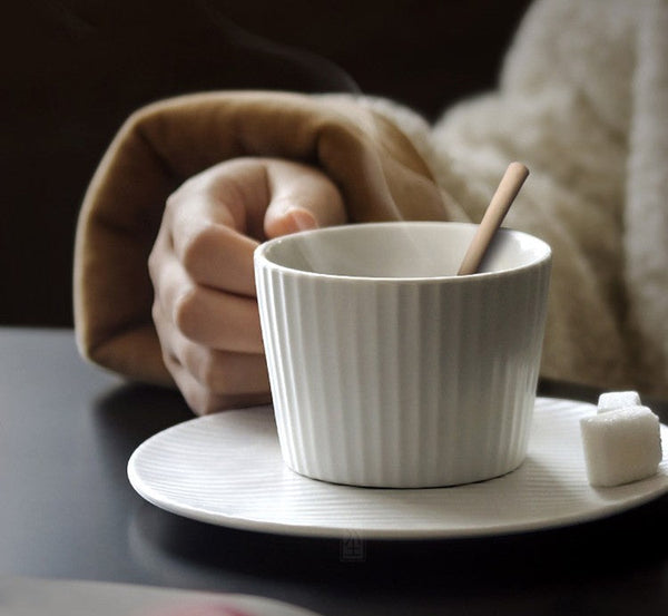 Unique White Tea Cup, Modern Handmade Pottery Coffee Cup, Creative White Ceramic Coffee Cup with Saucer, White Tea Cup for Afternoon Tea-Grace Painting Crafts