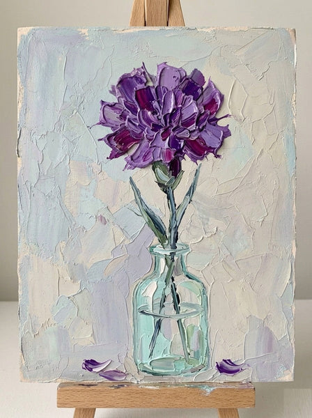 Original Flower Paintings, Purple Carnations in Glass Vase, Original Oil Paintings, Hand Painted Canvas Art, Small Canvas Artwork for Sale, Impasto Canvas Artwork-Grace Painting Crafts