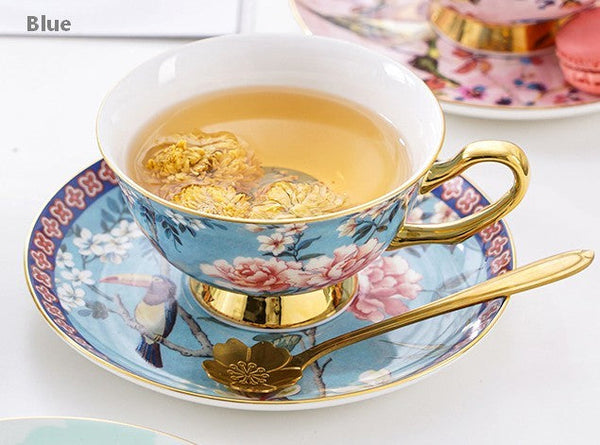 Unique Afternoon Tea Cups and Saucers in Gift Box, Royal Bone China Porcelain Tea Cup Set, Elegant Flower Pattern Ceramic Coffee Cups, Beautiful British Tea Cups-Grace Painting Crafts