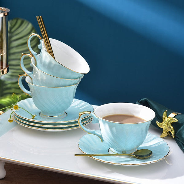 Elegant British Tea Cup and Saucer in Gift Box, Blue Bone China Porcelain Tea Cup Set, Unique British Ceramic Coffee Cups for Afternoon Tea-Grace Painting Crafts