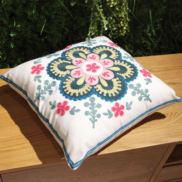 Flower Decorative Pillows for Couch, Sofa Decorative Pillows, Embroider Flower Cotton Pillow Covers, Farmhouse Decorative Throw Pillows-Grace Painting Crafts