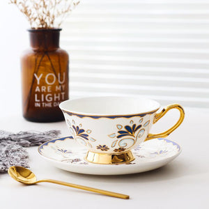 British Tea Cups, Porcelain Coffee Cups, Tea Cups and Saucers, Coffee Cups with Gold Trim and Gift Box, Latte Coffee Cups-Grace Painting Crafts