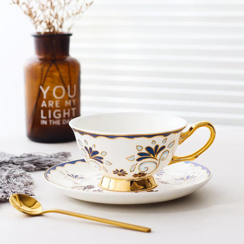 British Tea Cups, Porcelain Coffee Cups, Tea Cups and Saucers, Coffee Cups with Gold Trim and Gift Box, Latte Coffee Cups-Grace Painting Crafts