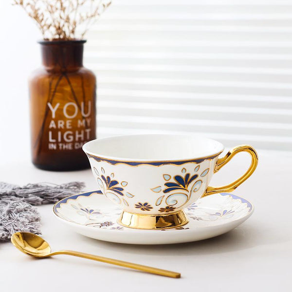 Tea Cup and Saucer, Coffee Cups with Gold Trim and Gift Box, British Tea Cups, Porcelain Coffee Cups, Latte Coffee Cups-Grace Painting Crafts