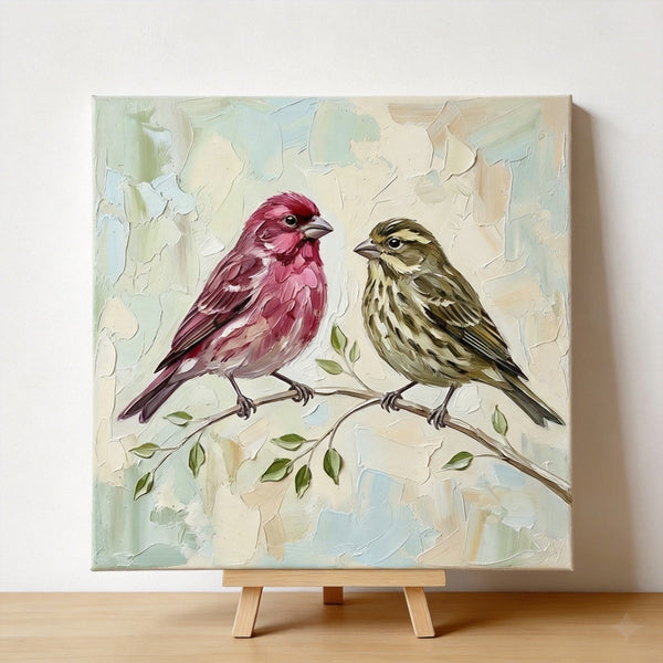 House Finch Bird Painting, Hand Painted Canvas Art, Small Art on Canvas, Miniature Wall Art, Original Oil Paintings for Sale-Grace Painting Crafts