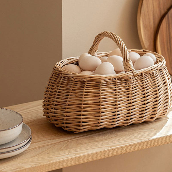 Hand-woven Wicker Storage Basket, Small Picnic Storage Basket with Handle, Willow Weaving Baskets for Vegetable, Natural Fruit Basket, Kitchen Storage Baskets-Grace Painting Crafts