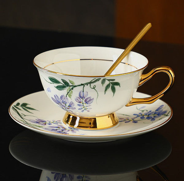 Unique Tea Cup and Saucer in Gift Box, Floral Ceramic Coffee Cup with Saucer, Beautiful British Tea Cup and Saucer, Porcelain Tea Cup Saucer Set