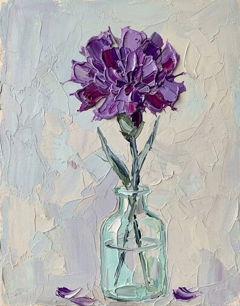 Original Flower Paintings, Purple Carnations in Glass Vase, Original Oil Paintings, Hand Painted Canvas Art, Small Canvas Artwork for Sale, Impasto Canvas Artwork-Grace Painting Crafts
